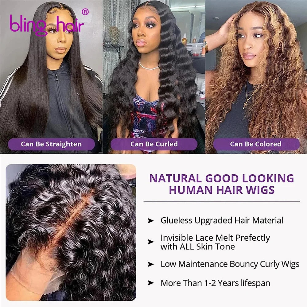 Deep Wave Lace Frontal Wig 13x6 Transparent Lace Human Hair Wigs With Baby Hair Human Hair Lace Wigs Bling Hair Deep Wave Wig
