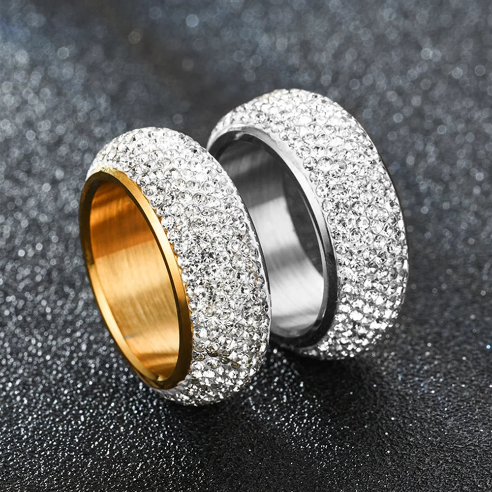 Hip Hop Iced Out Bling Ring Gold Silver Color Stainless Steel CZ Cubic Zirconia Wedding Engagement Rings For Women Men BP20