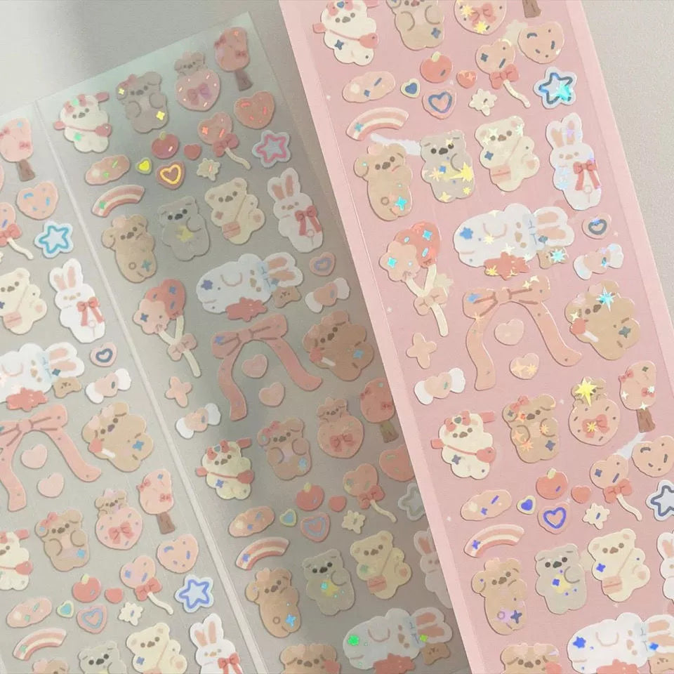 Korean Laser Bling Cartoon Bear Sticker For Scrapbooking DIY Sticker for Phone Journal Photo Girls Handwork Gift