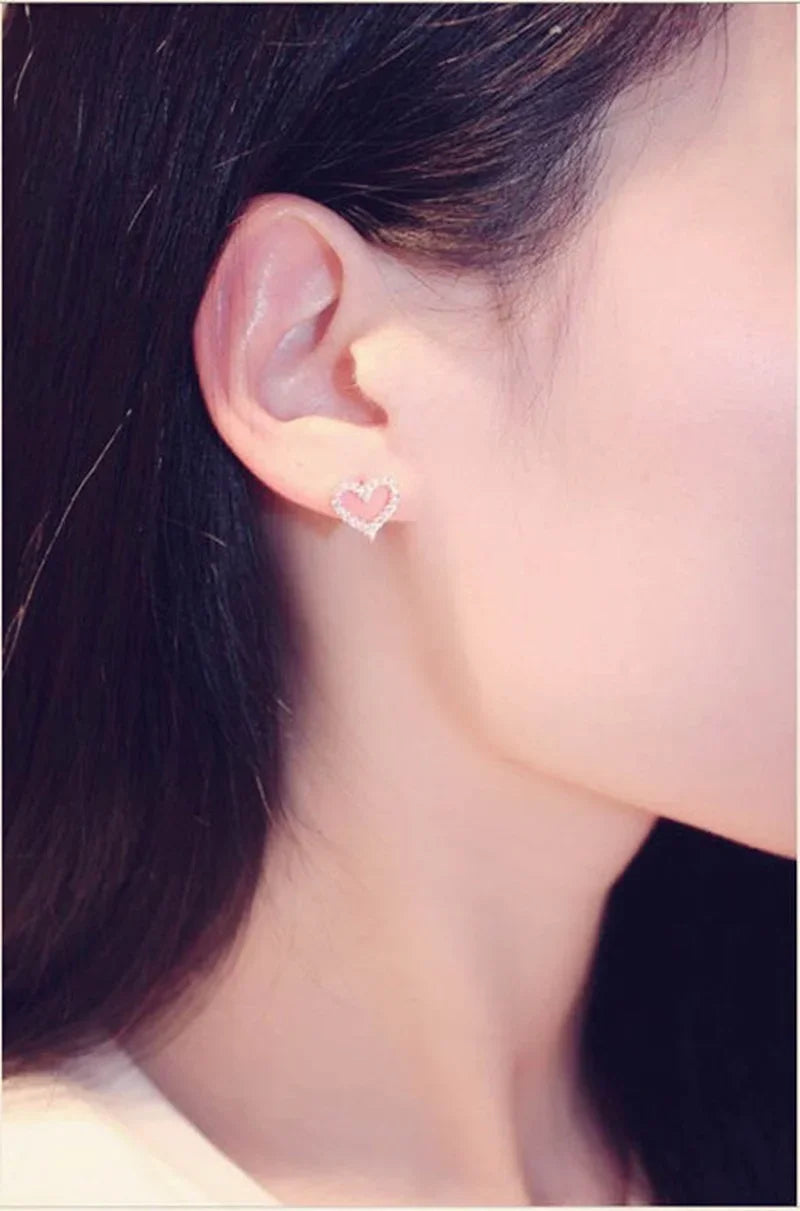Korean Earrings S925 Silver Color Heart Bling Zircon Stone Stud Earrings for Women Fashion Jewelry 2022 Trend