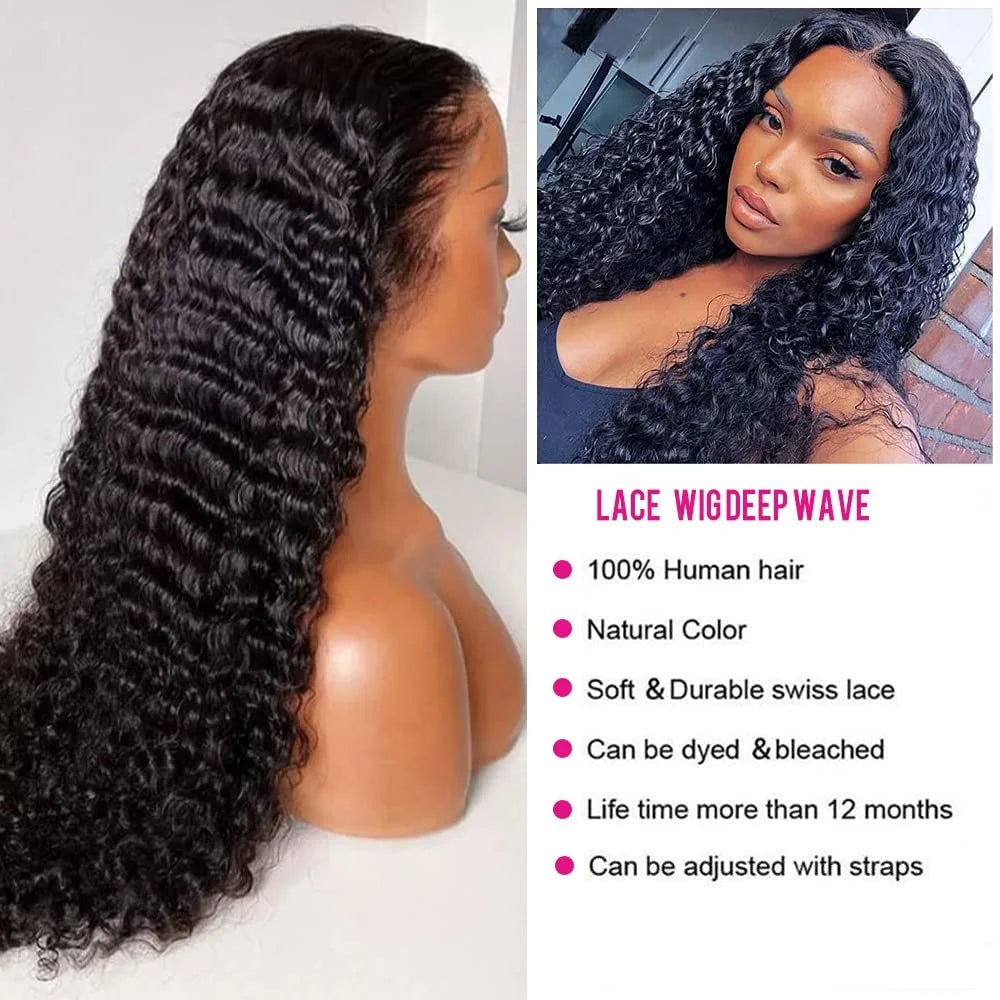 Deep Wave Lace Frontal Wig 13x6 Transparent Lace Human Hair Wigs With Baby Hair Human Hair Lace Wigs Bling Hair Deep Wave Wig