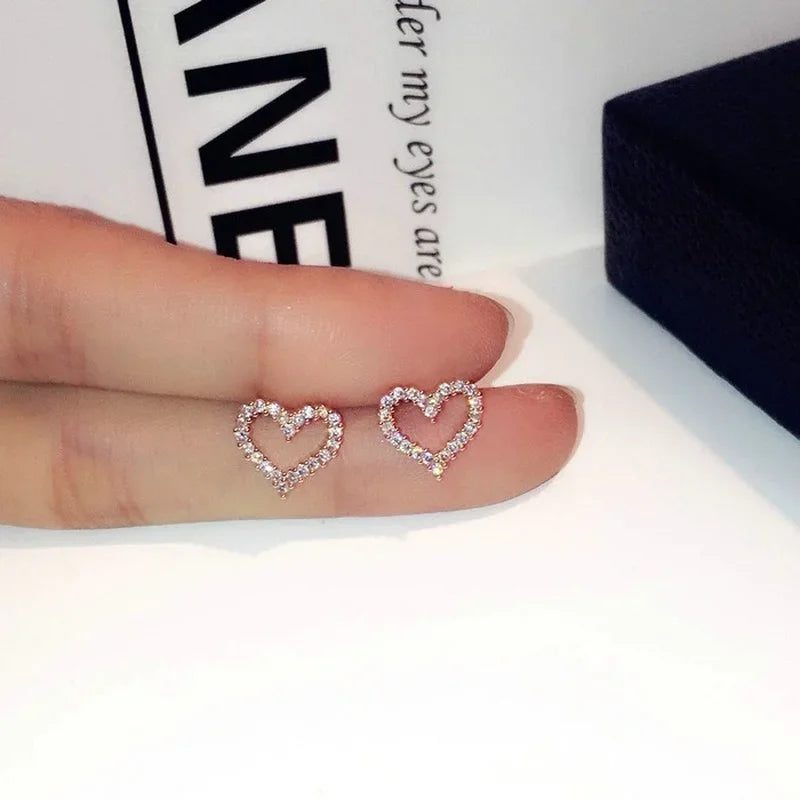 Korean Earrings S925 Silver Color Heart Bling Zircon Stone Stud Earrings for Women Fashion Jewelry 2022 Trend